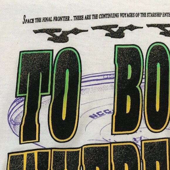 Vtg 90s Star Trek Glitter Graphic T-Shirt To Boldly Go USS Enterprise Ship 2XL - Picture 7 of 12